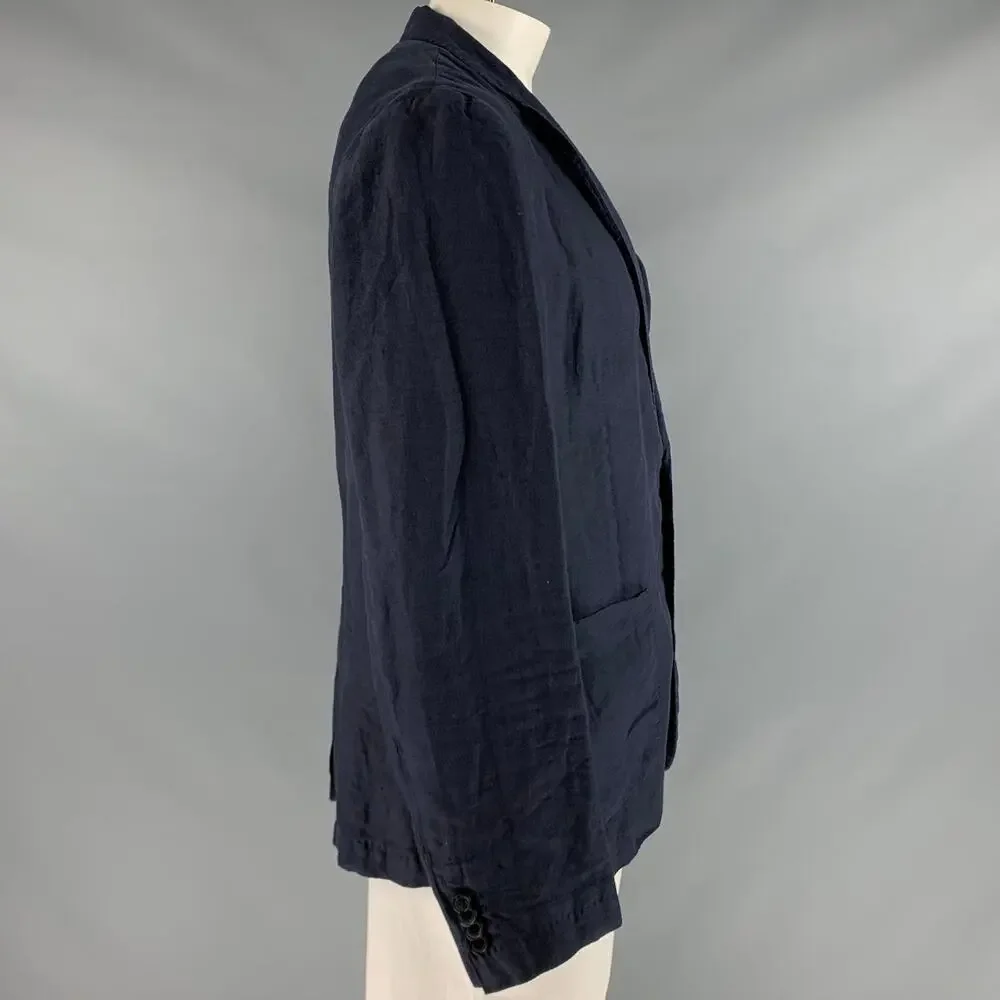 120% LINO Size 46 Navy Linen Notch Lapel Sport Coat - Picture 2 of 10